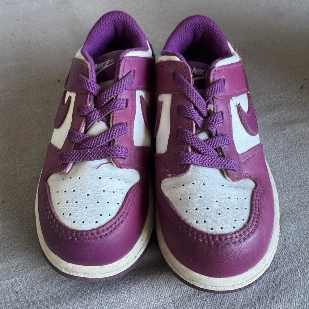 Size 9c - Nike Dunk Low White/ Viotech Toddler Shoes ( FB9107-110 )
